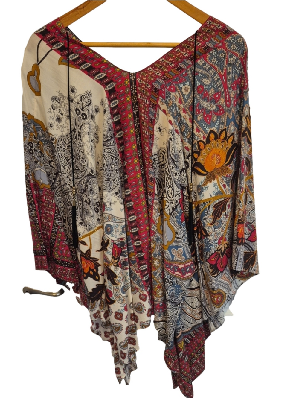 Bohemian Floral Paisley Women's V-Neck Tunic Top Or Poncho